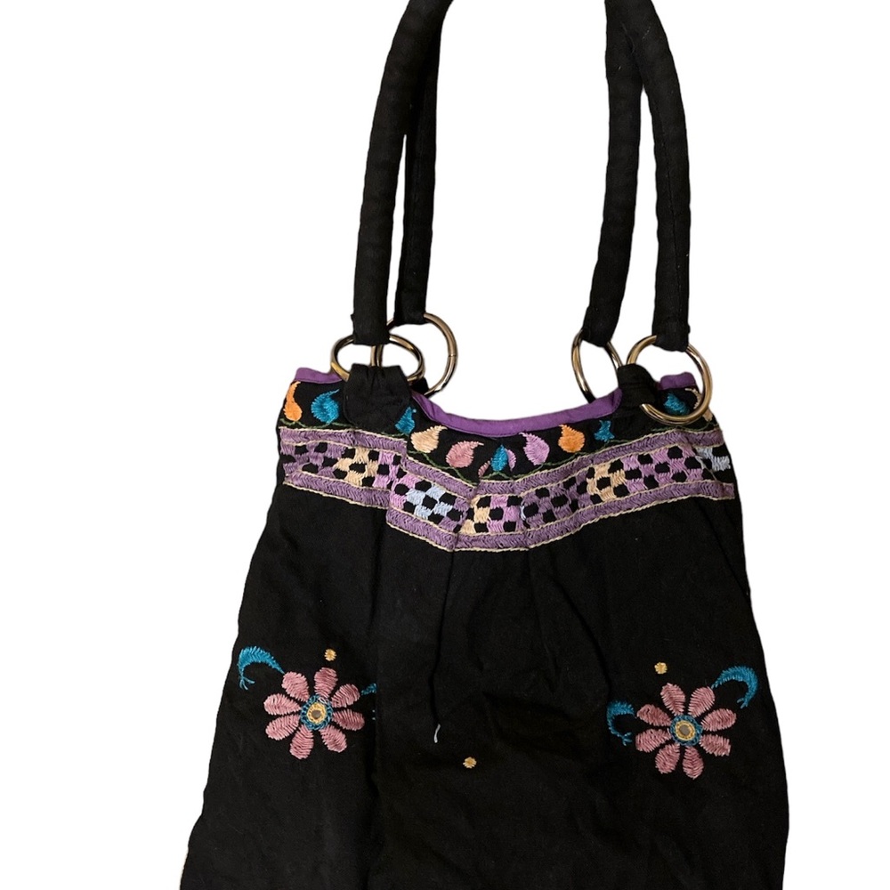 Handbag black cloth beautiful flower colors - Picture 2 of 4